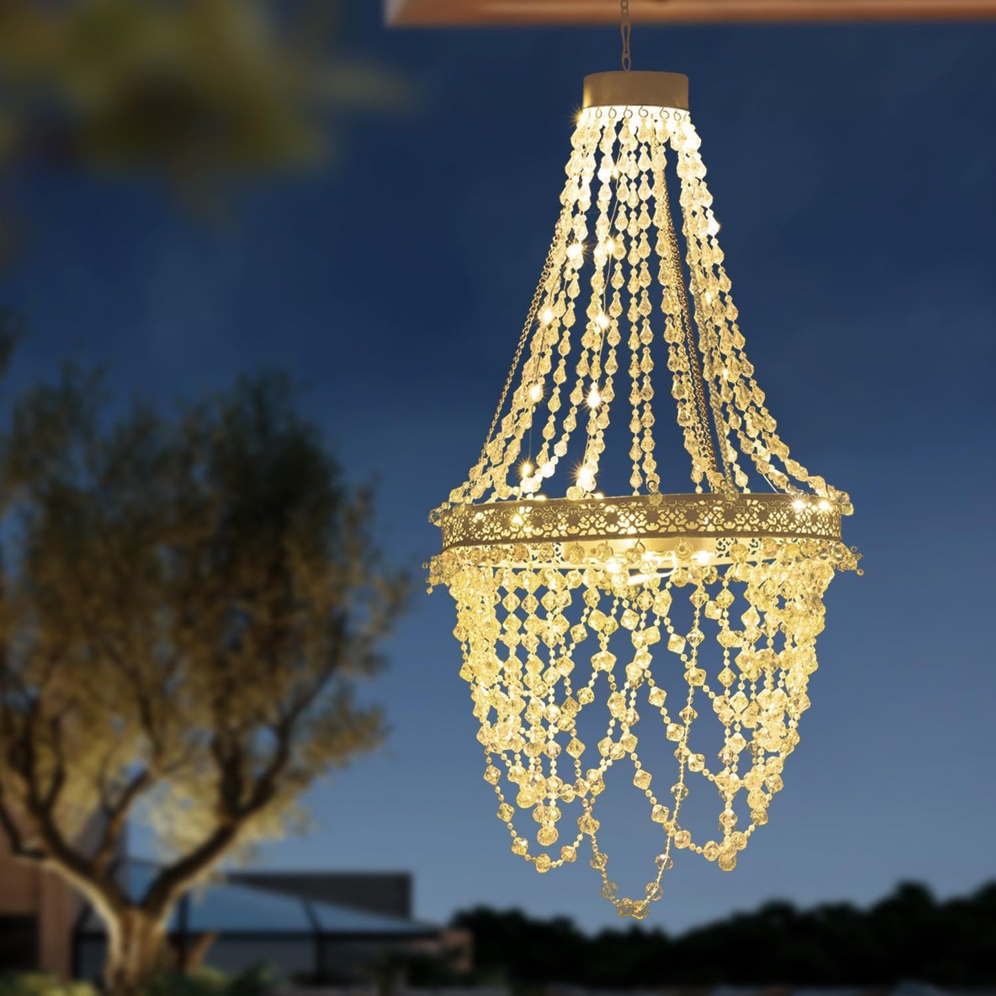 Solar Hanging Crystal Chandelier for Outdoor Garden Decor