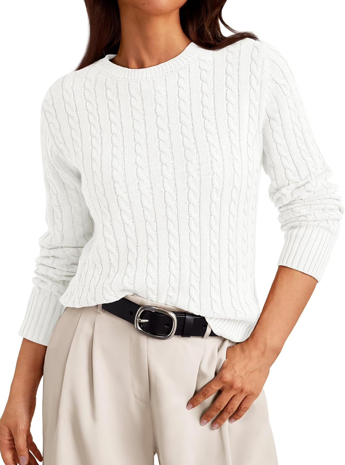 LILLUSORY Womens Lightweight Cable Knit Classic Pullover Sweater