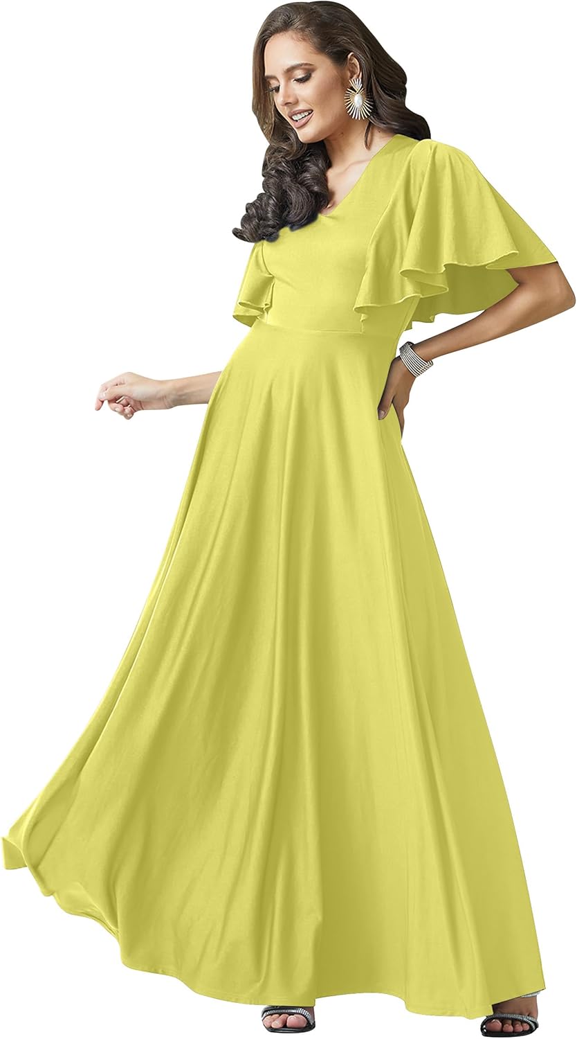 KOH KOH Womens Long Elegant Daffodil Yellow Maxi Dress Review