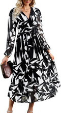 Women's Spring Wrap Maxi Dress Floral V Neck Long Sleeve (Style CRH5)