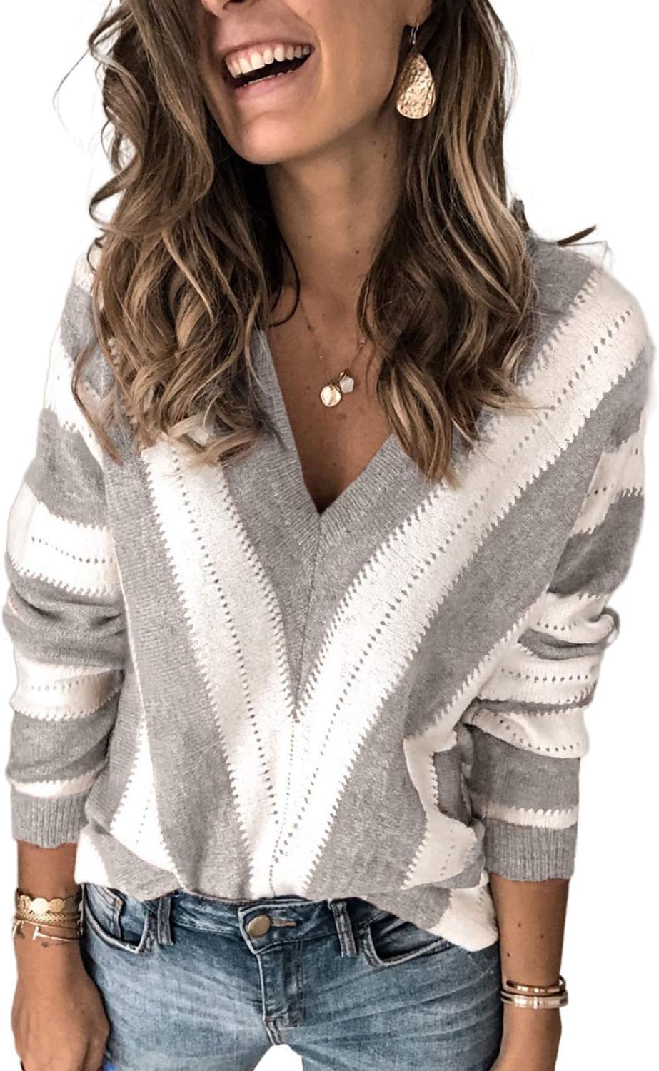 Casual Color Block Pullover Sweater for Women by Necooer