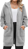 Women Plus Size Zip Up Hoodies Long Fleece Tunic - Cozy Fit