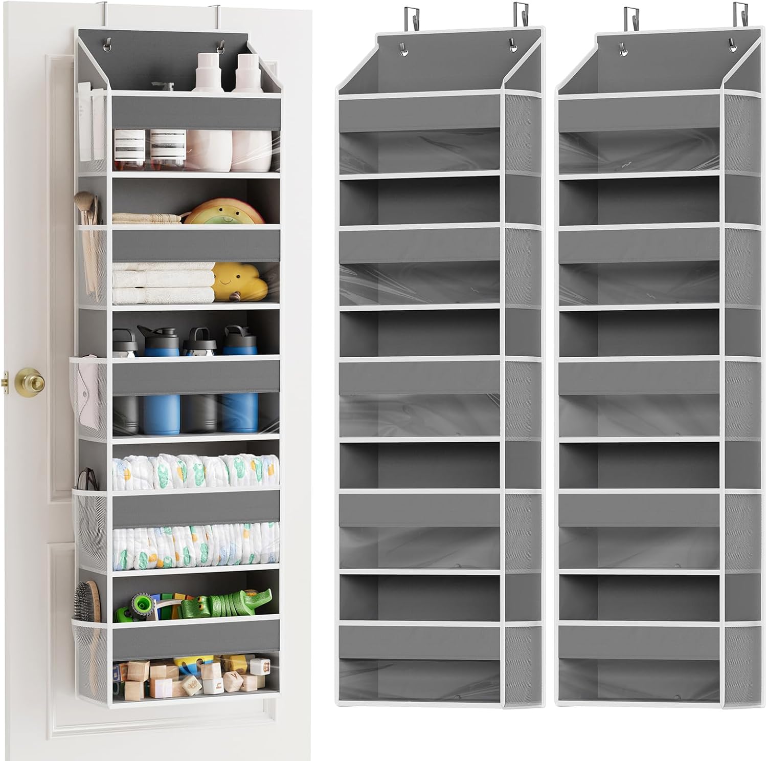 Gray Over The Door Organizer with 5 Large and 10 Mesh Pockets