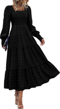 Fall Dresses for Women 2025 Long Sleeve Smocked Maxi - Flowy Fit