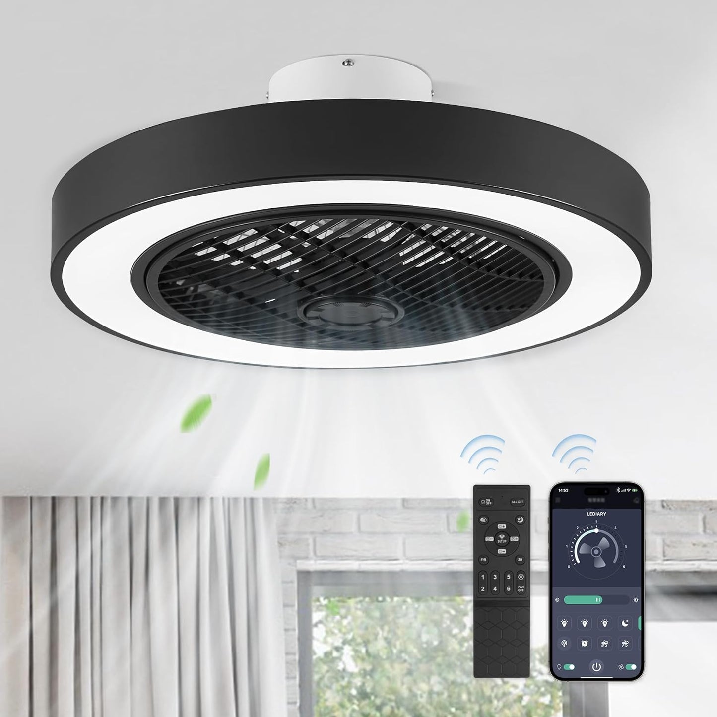 LEDIARY 22in Enclosed Ceiling Fan with Light and Remote Control
