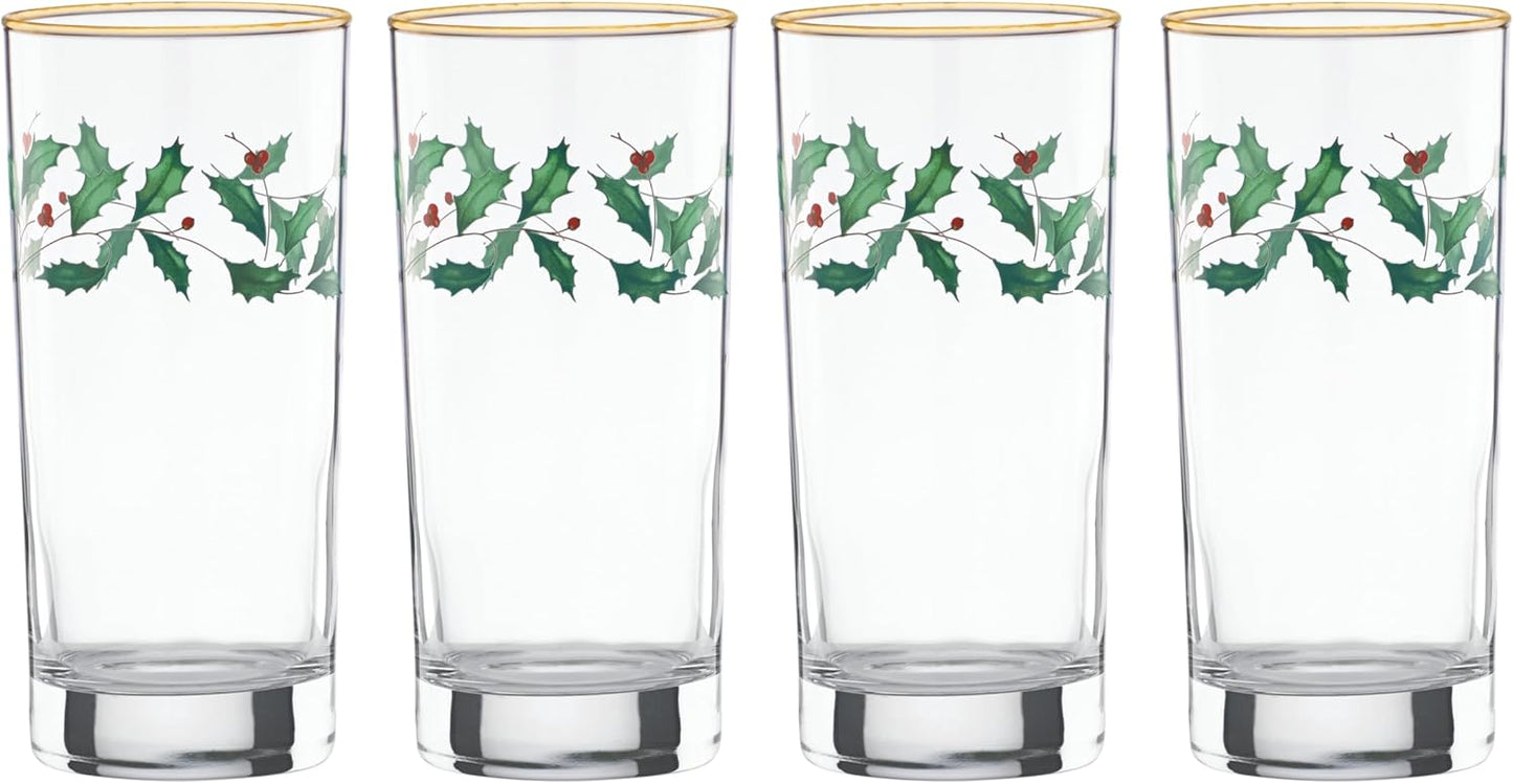 Lenox Holiday 4-Piece Highball Glass Set for Christmas Hosting