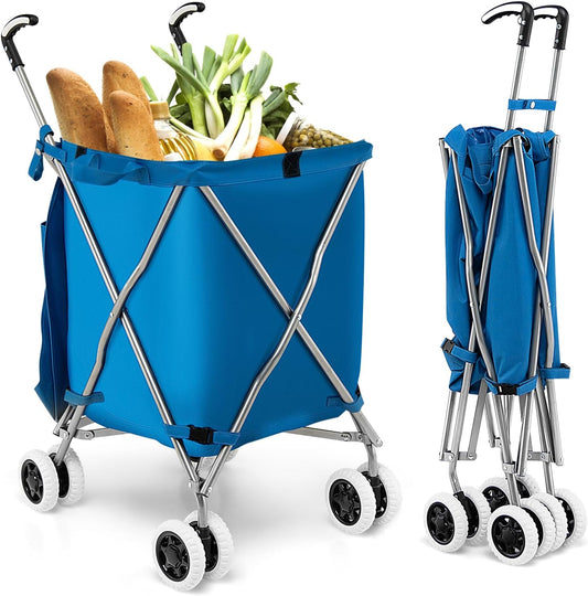 COSTWAY Folding Shopping Cart: 120lb Capacity, Waterproof Liner, Lightweight