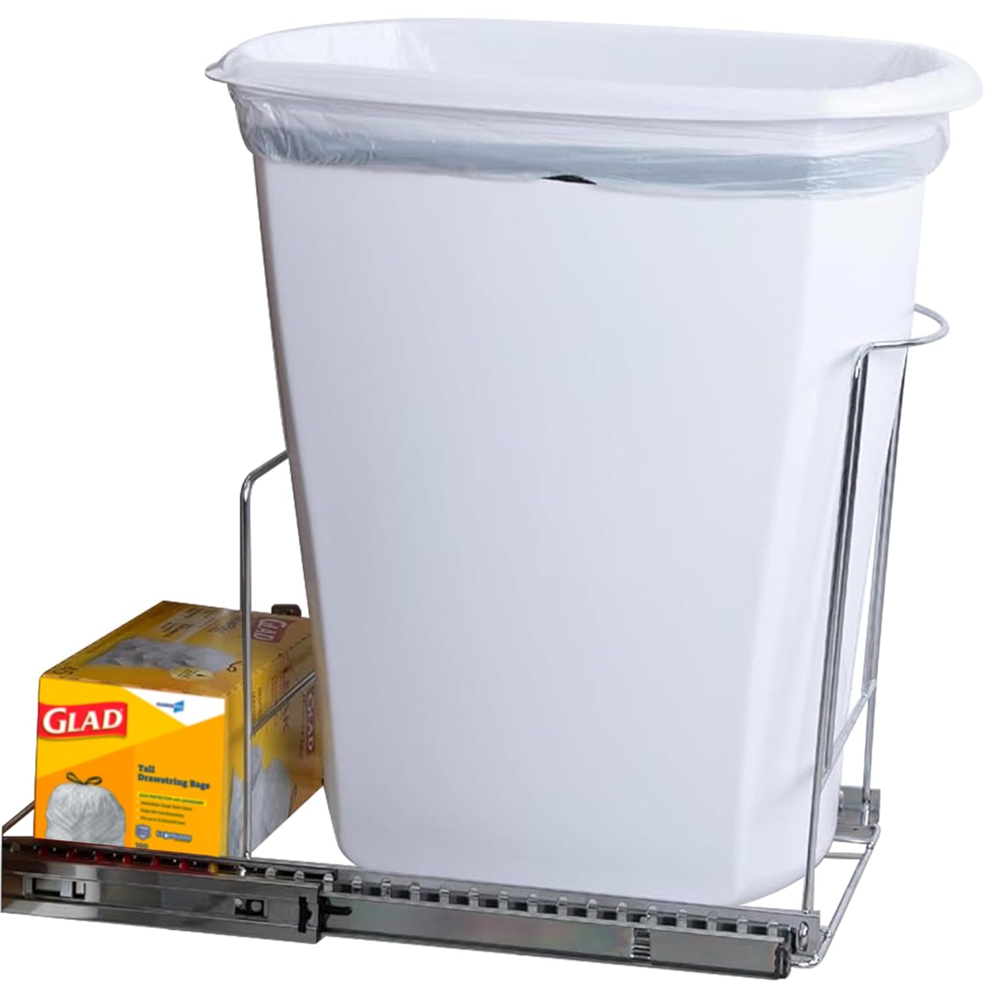 Pull-Out Trash Can for Cabinet - Heavy-Duty Chrome Design