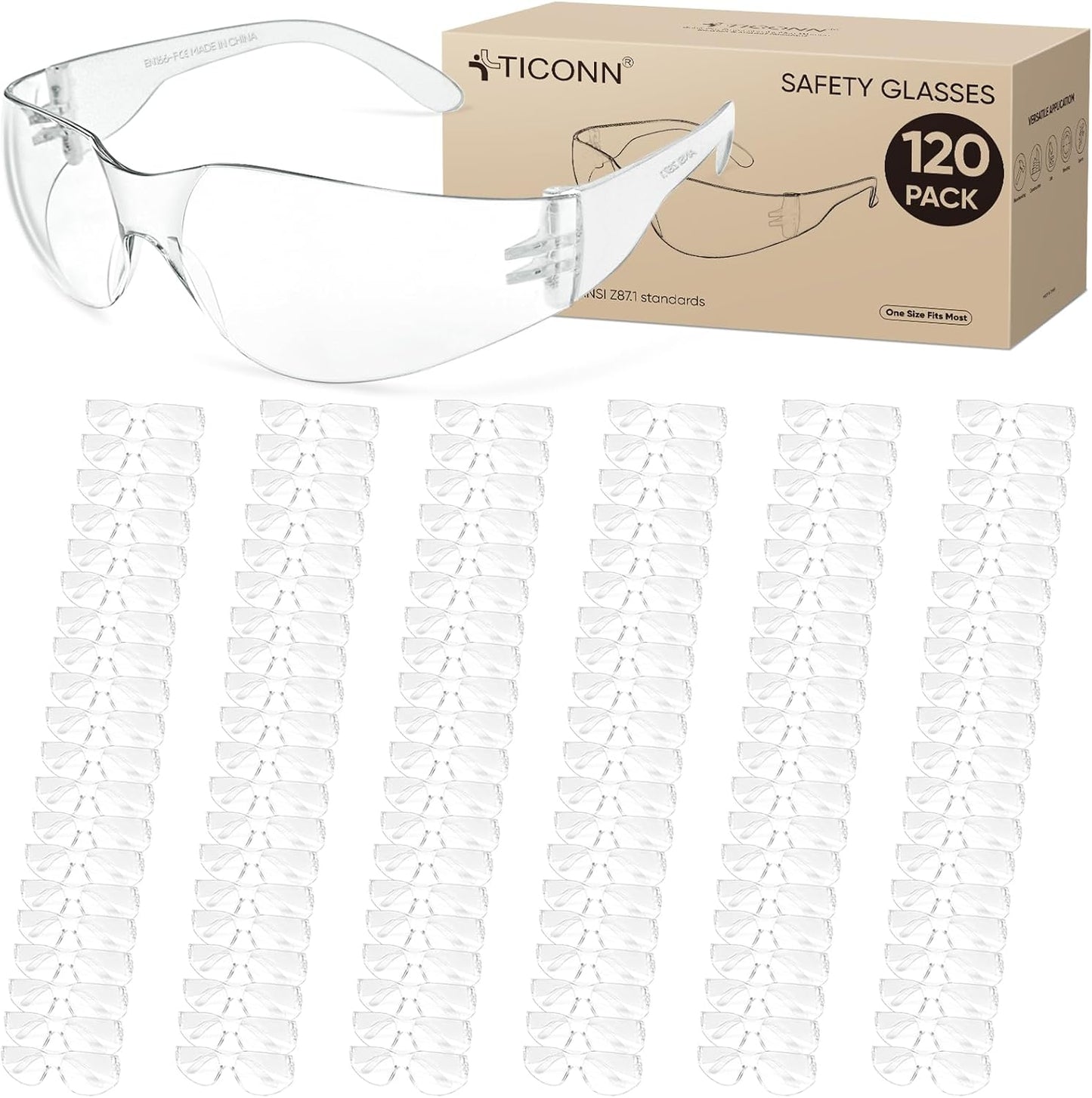 TICONN Clear Safety Glasses for Men - Impact Resistant Goggles
