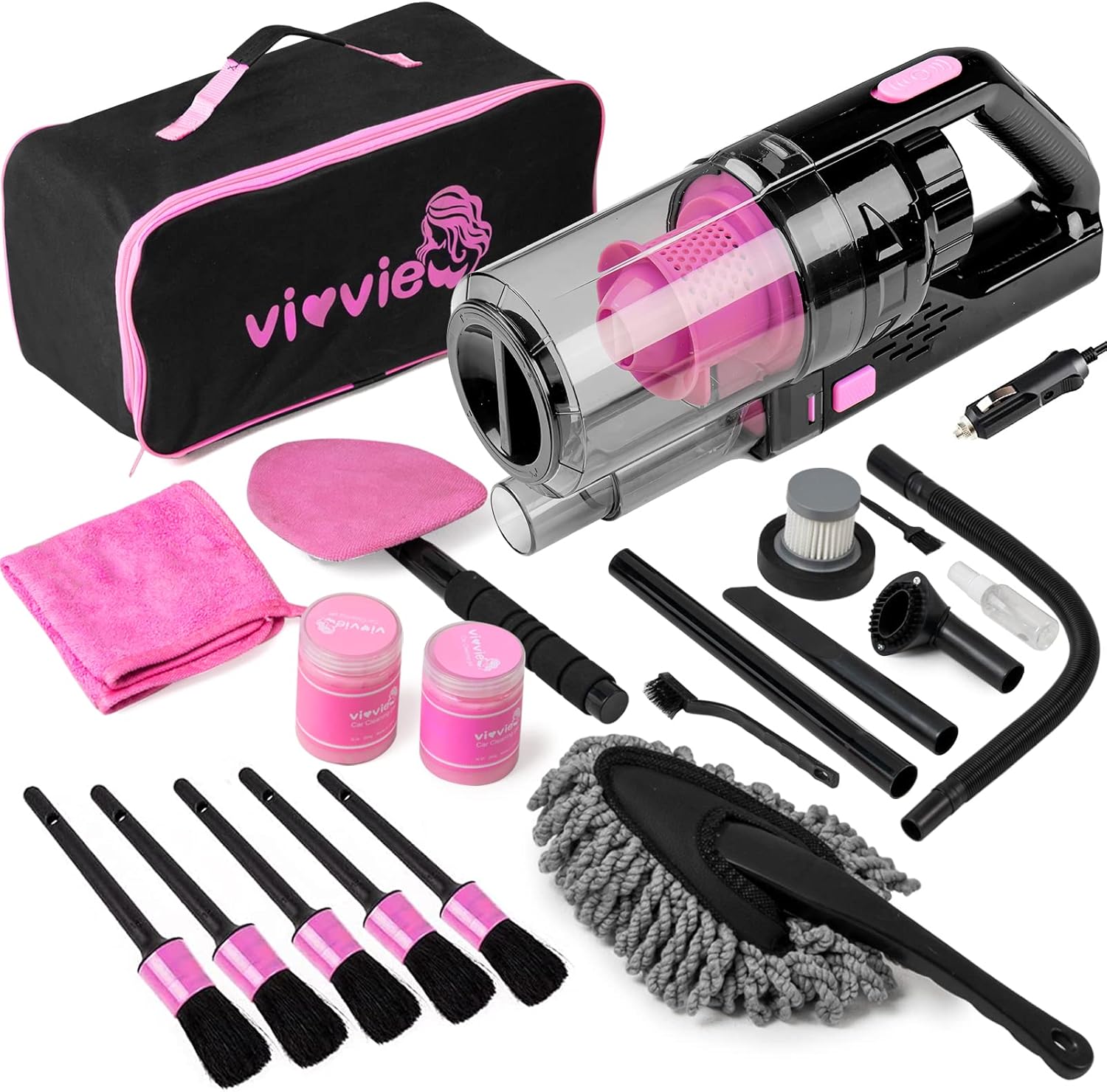 Pink Car Detailing Kit with Portable Vacuum - vioview