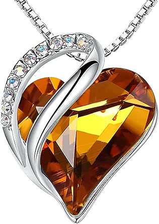 Leafael Infinity Love Heart Pendant Necklace with Birthstone Crystals