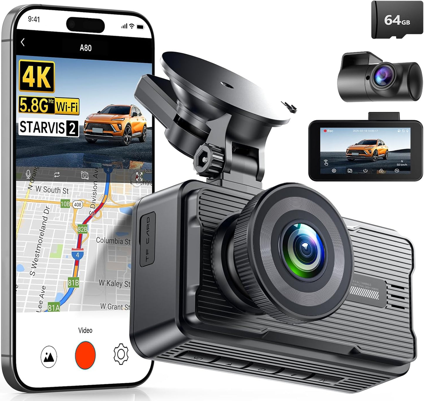 JOMISE 4K Dash Cam Front and Rear with Night Vision and GPS