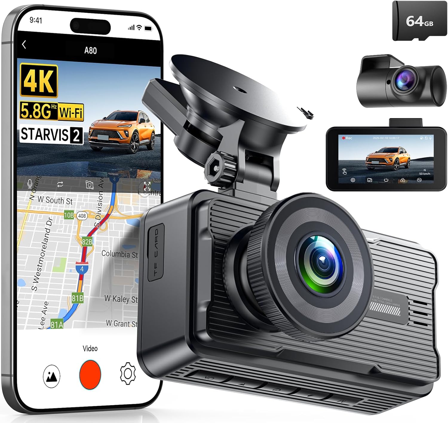 JOMISE 4K Dash Cam Front and Rear with Night Vision and GPS