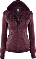 Faux Leather Moto Biker Jacket with Removable Hood - Versatile denim