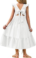 Girls Summer Tie Back Dress Tween Boho Maxi Dress with Pockets - Flowy