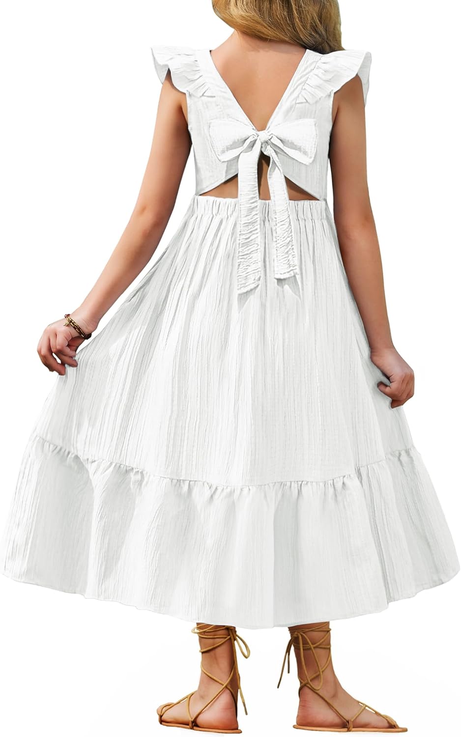 Arshiner Girls Summer Tie Back Dress for Tween Casual Wear