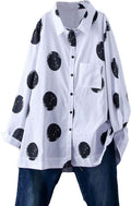 Women's Cotton Button Down Tunic Top Polka Blouse - Lightweight Fall