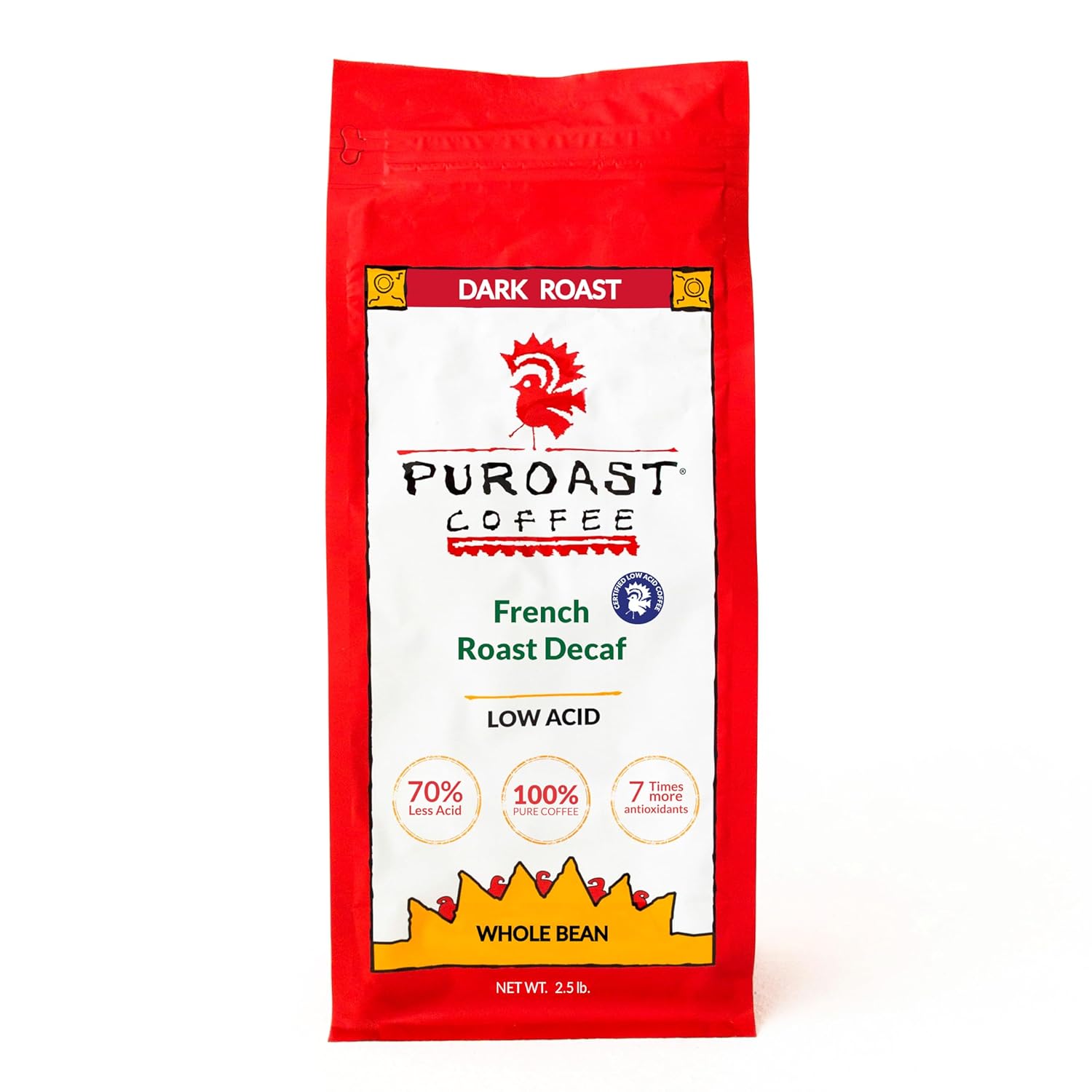 Puroast Low Acid Decaf Whole Bean Coffee for Sensitive Stomachs
