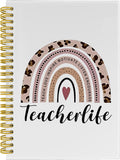 Teacher Notebook Pink Leopard Rainbow Spiral Notebook - Compact Gift