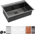 Lordear Black Kitchen Sink 33 in Gunmetal Drop-In Stainless Steel