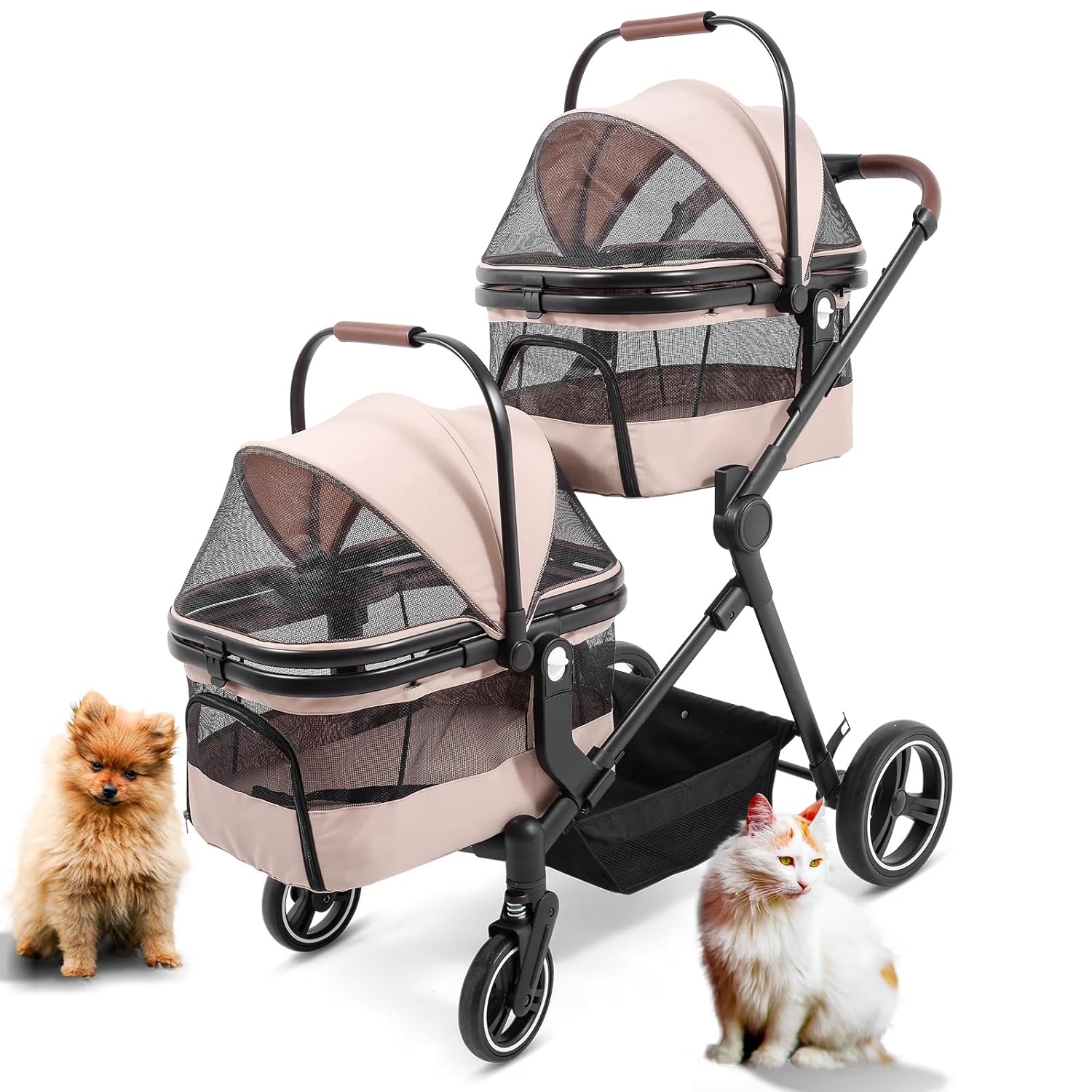 Foldable Double Pet Stroller for 2 Small Medium Pets