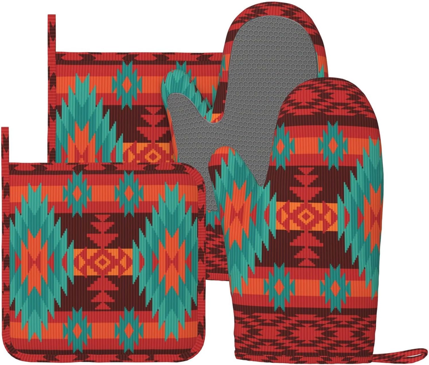 Non-Slip Geometric Kitchen Set - Heat Resistant 4pcs