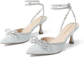 Kitten Heels Rhinestone Bow Ankle Strap Stiletto Pumps - Elegant Shoes