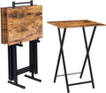 HOOBRO Folding TV Tray Tables Set of 4 - Rustic Industrial Snack