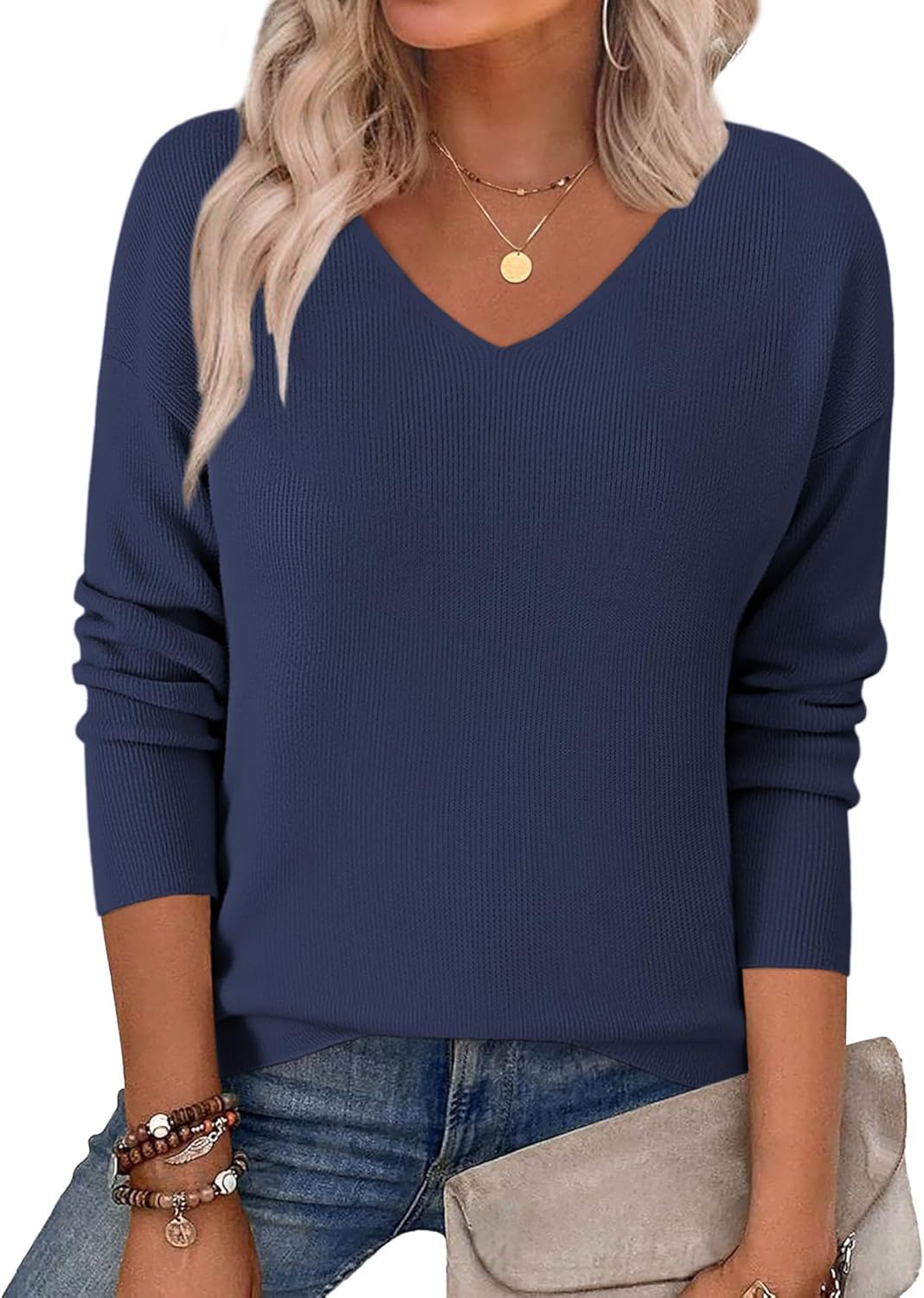 Zeagoo Women's Fall Sweaters Long Sleeve V Neck Knit Pullovers