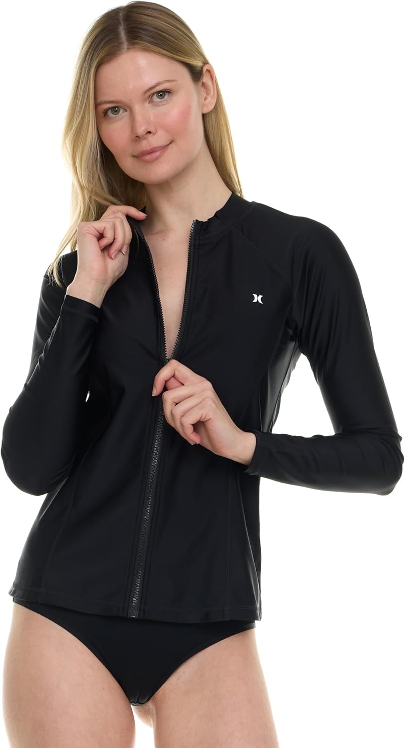 Hurley Women's Full Zip Rash Guard for Surfing & Swimming