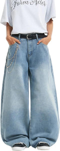 Mens Streetwear Hip Hop Baggy Jeans Wide Leg Skater Denim Pants is