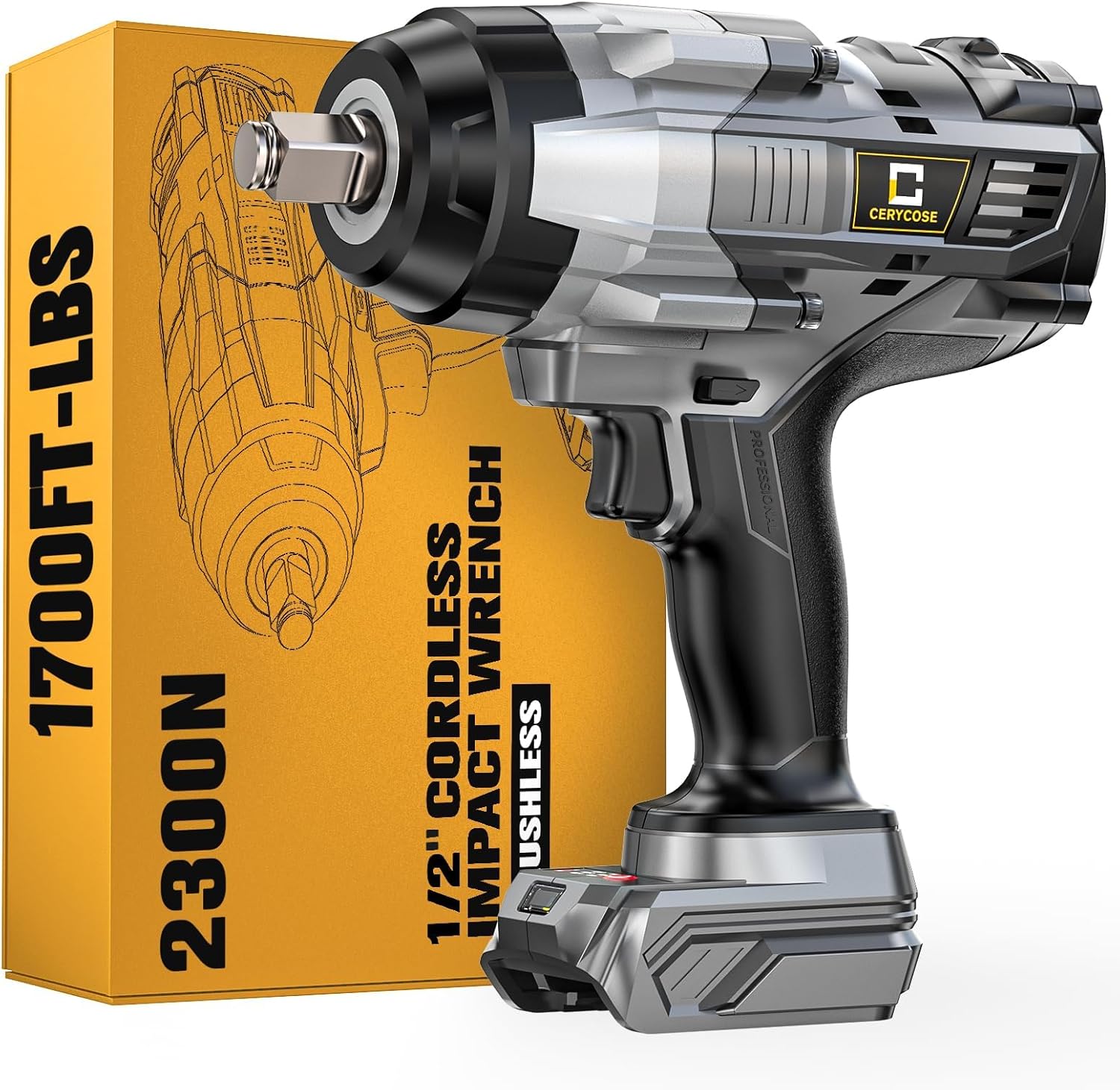 Cordless Impact Wrench 1/2 inch with 1700FT-LBS Torque Power