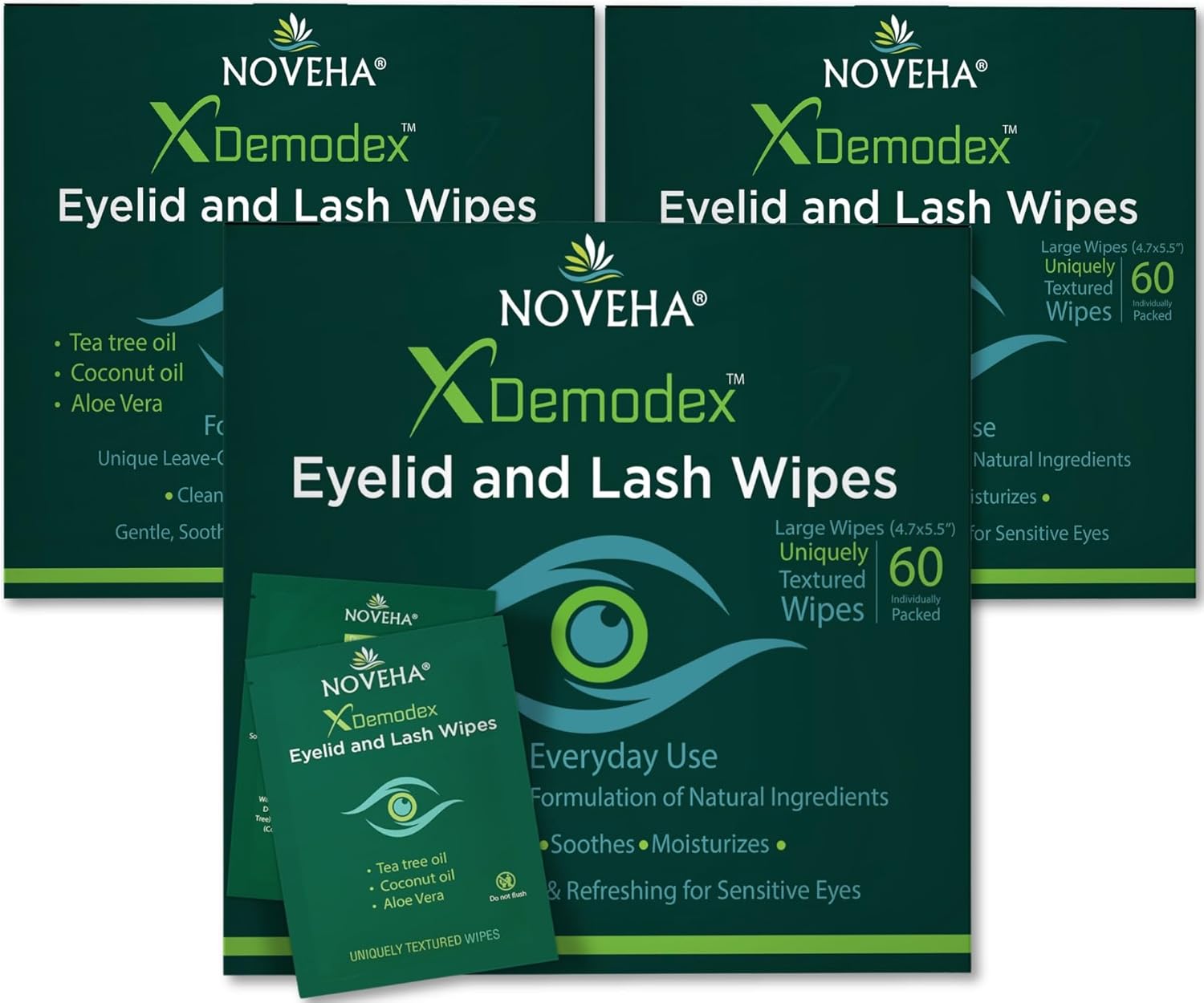 NOVEHA Demodex Eyelid & Lash Wipes for Irritated Eyes