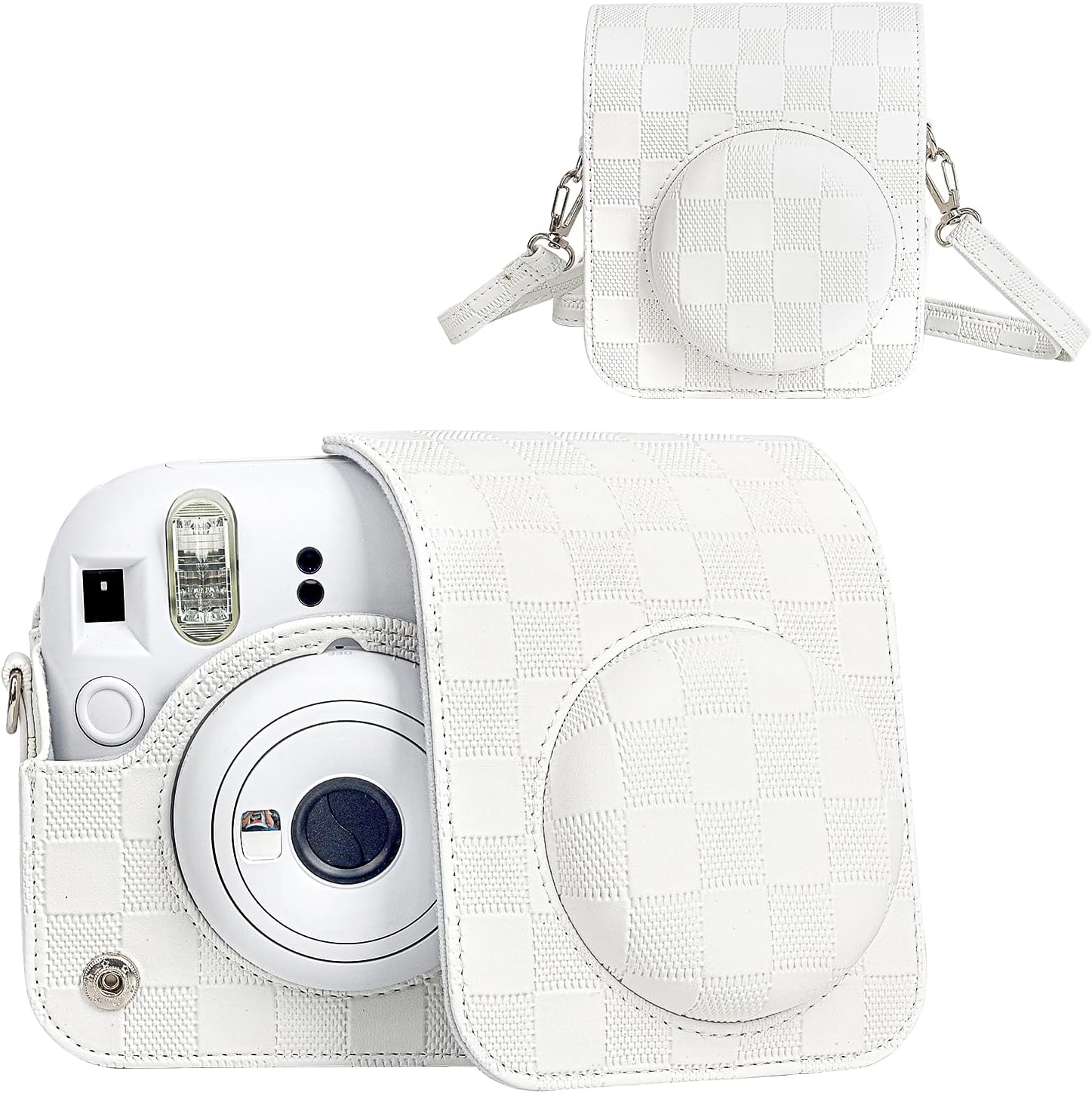 Checkerboard Style White Carry Bag for Polaroid Instax Mini 12 - HIYQIN