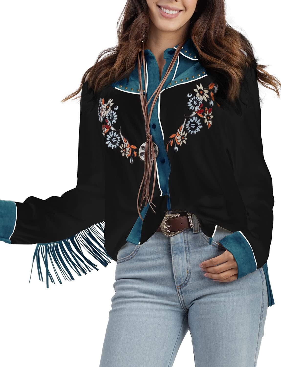 Women's Embroidered Western Long Sleeve Button Down Shirts