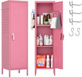 METAN Metal Storage Locker with Handle Lock and Shelves - Pink