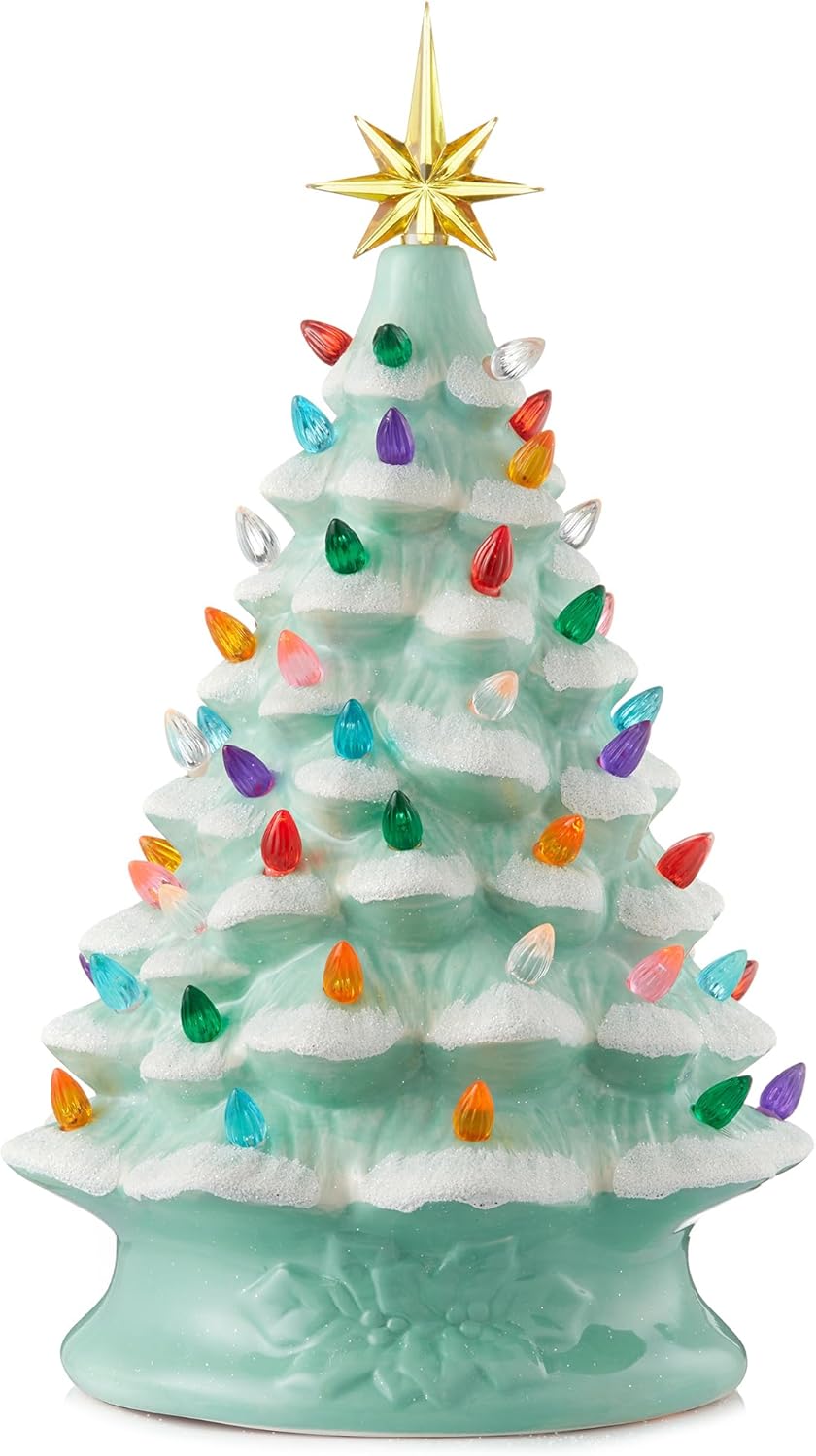 Hand Painted Ceramic Christmas Tree with Multi Color Lights