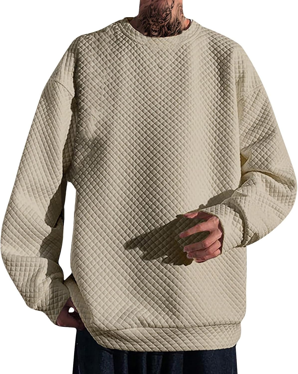 Stylish Blue Patchwork Crewneck Sweatshirt