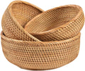 Rattan Bread Basket Set of 3 - Hand Woven Wicker Serving Bowls