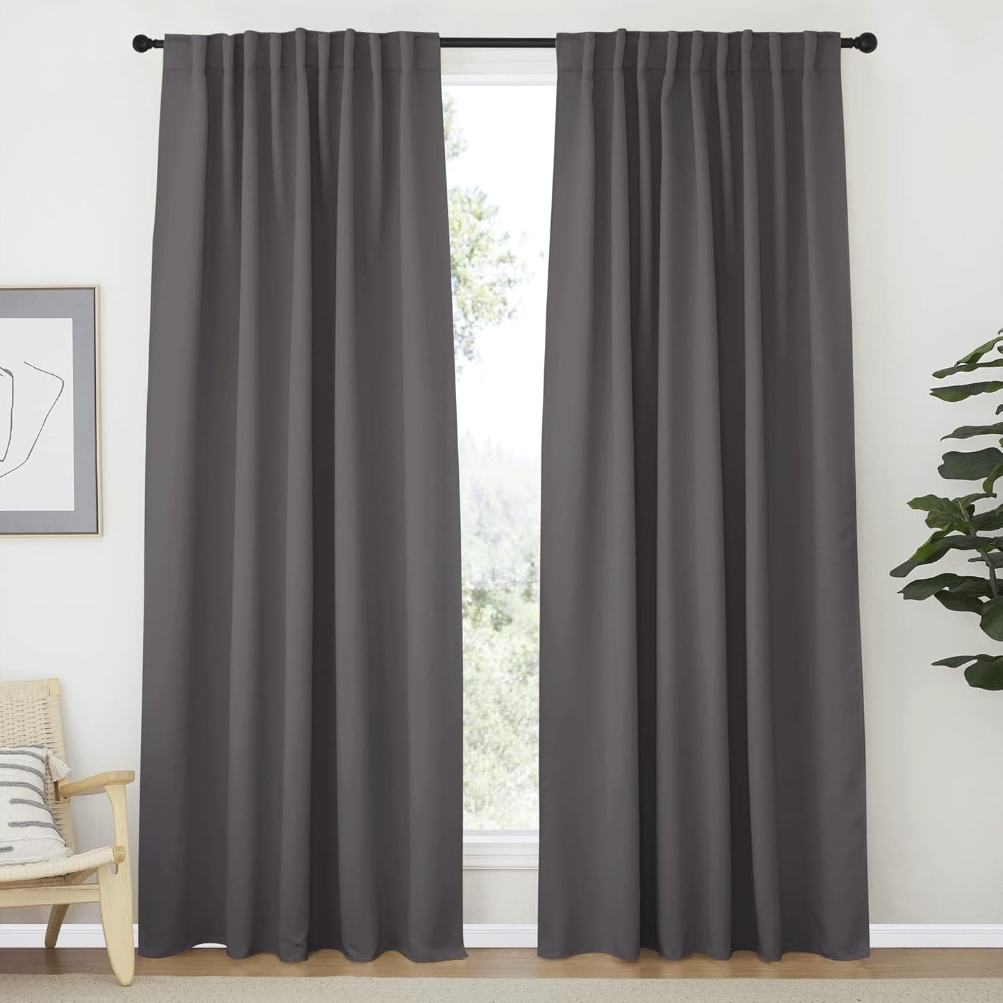 NICETOWN Blackout Curtain Panels for Bedroom - Grey 70x84 in