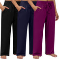 Women's Plus Size Wide Leg Lounge Pants 3 Pack - Baggy Drawstring