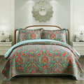 Cotton Bedspread Quilt Set Queen - Reversible Floral Coverlet