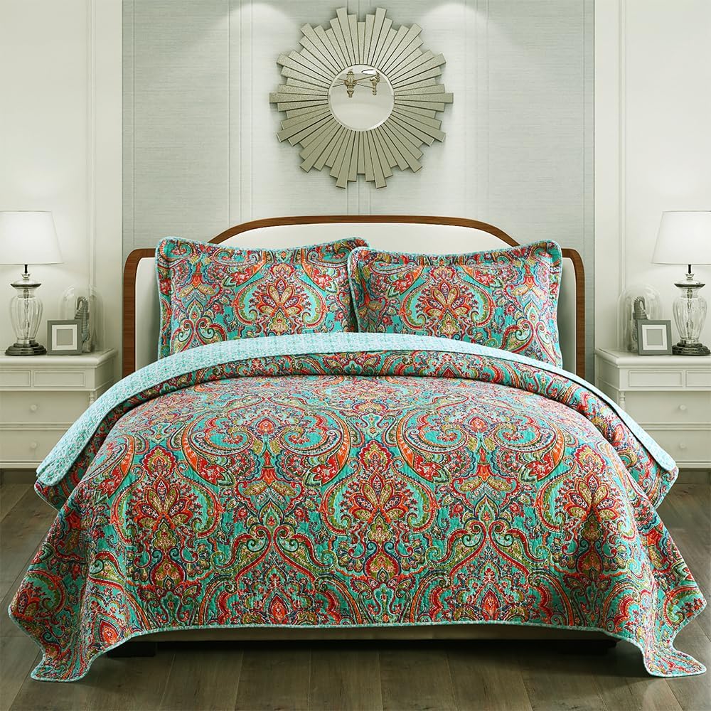 NEWLAKE Cotton Bedspread Quilt Set with Gorgeous Floral Design