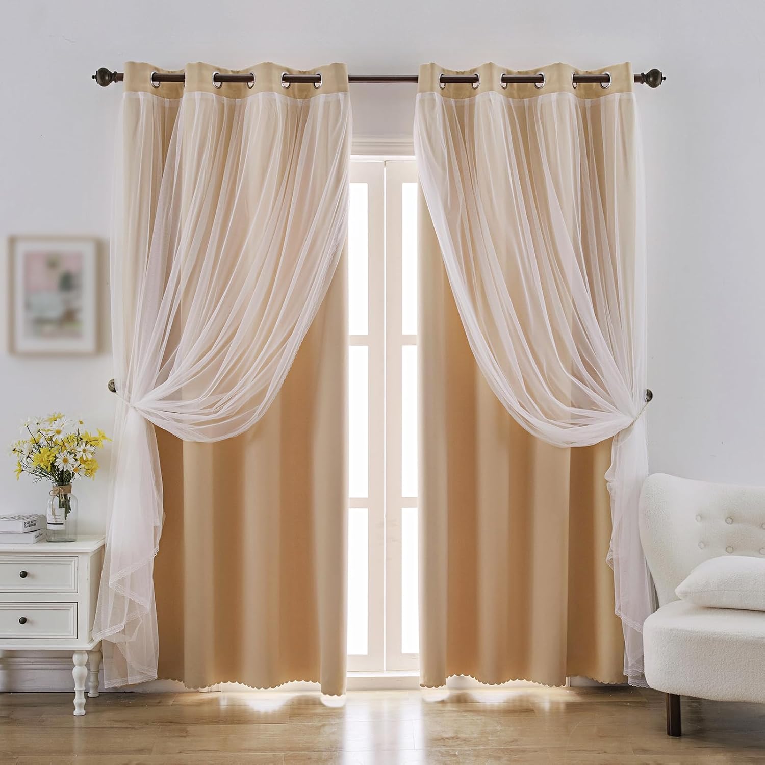 Double Layer Blackout Curtains - 52x84 Beige