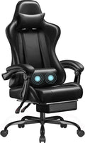 Dark Black Gaming Chair with Footrest and Massage Lumbar - Ergonomic