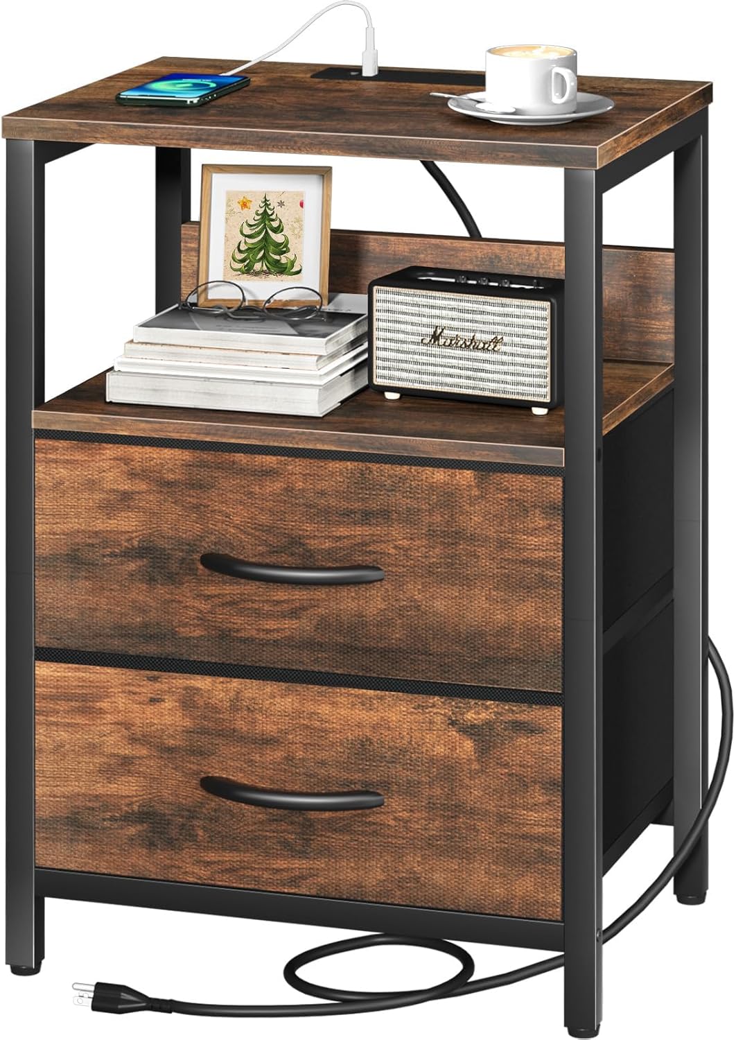 Yoobure Nightstand with Charging Station for Small Spaces