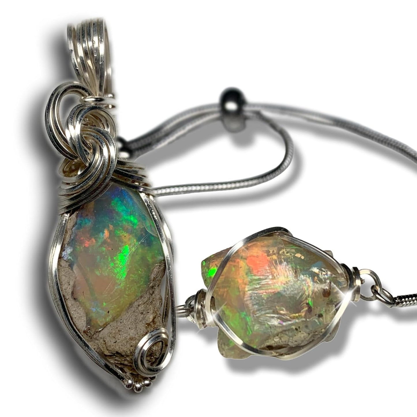 Handmade Opal Birthstone Bracelet and Pendant Bundle for Her