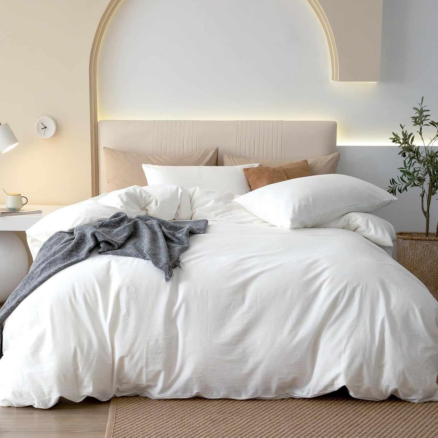 JIYUAN 100% Washed Cotton Duvet Cover Set for Super Queen Beds