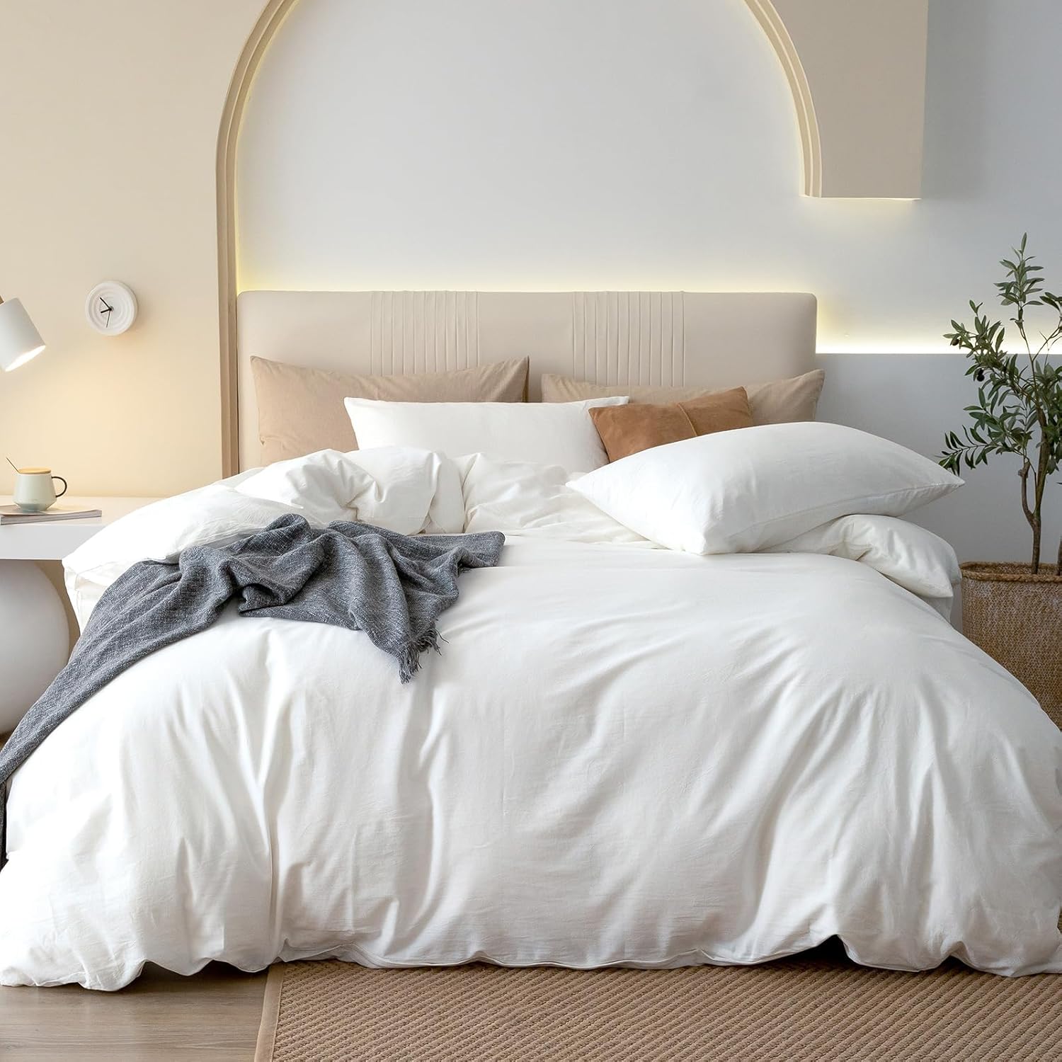 JIYUAN 100% Washed Cotton Duvet Cover Set for Super Queen Beds