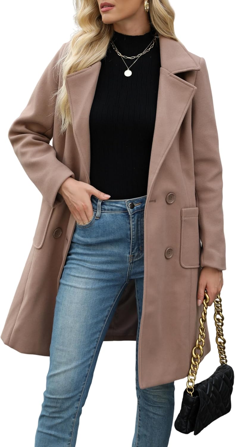 Stylish Women Winter Wool Blend Camel Mid-Long Coat for Elegance